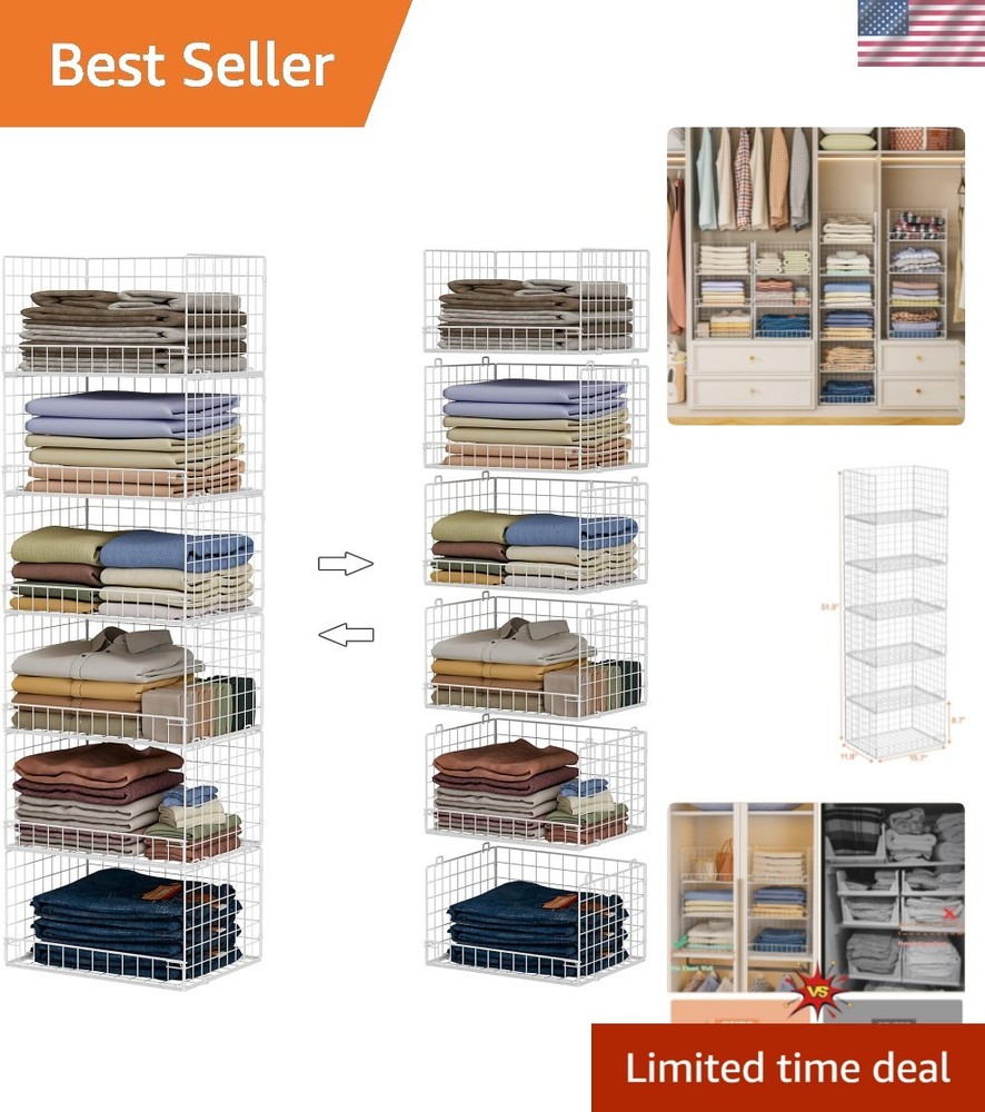 6-Tier Stackable Closet Organizers and Storage Shelves, Closet Shelf Organize…