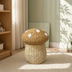 Spore Cap Design Basket with Lid Handwoven Spore Cap Design Storage Basket