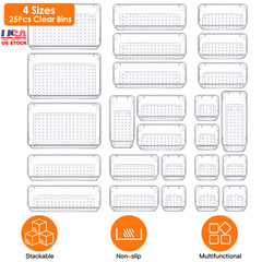 25Pcs Clear Plastic Drawer Organizers Set