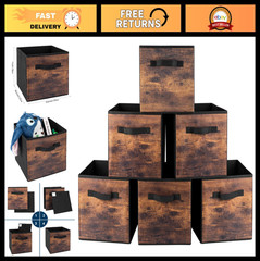 11″ Fabric Storage Cubes 6-Pack, Foldable Bins with Handles, Closet Organizer, B