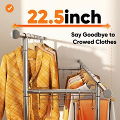 HOKEEPER 450lbs Heavy Duty Double Rails Clothes Rack with Shelves Wheels Silver