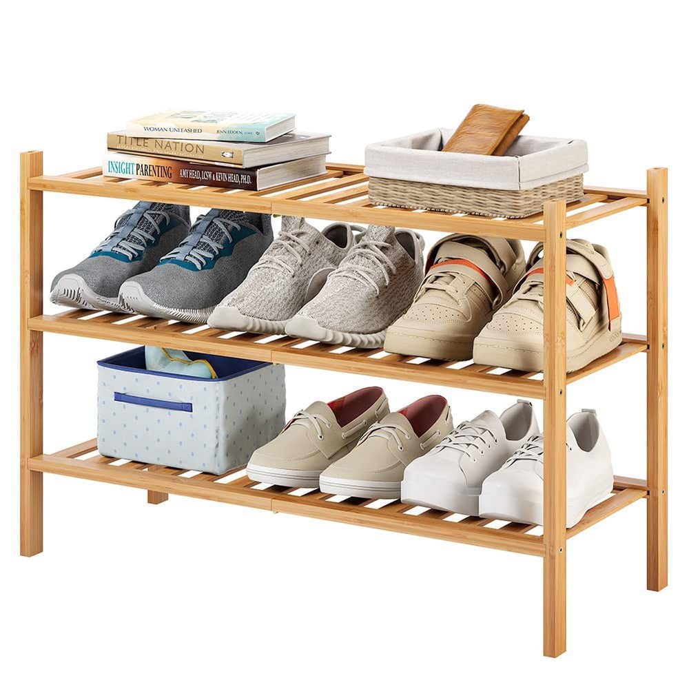 Furshus 3-Tier Bamboo Shoe Rack for Entryway, 3-Tier-Standard, Natural