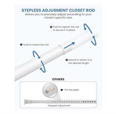 2 Closet Rods for Hanging Clothes, 17-69 Inches Stepless Adjustable Metal Close