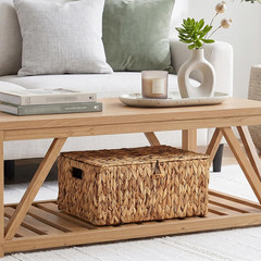 Natural Wicker Storage Basket with Lid and Handles – 15.7″x11″x7.5