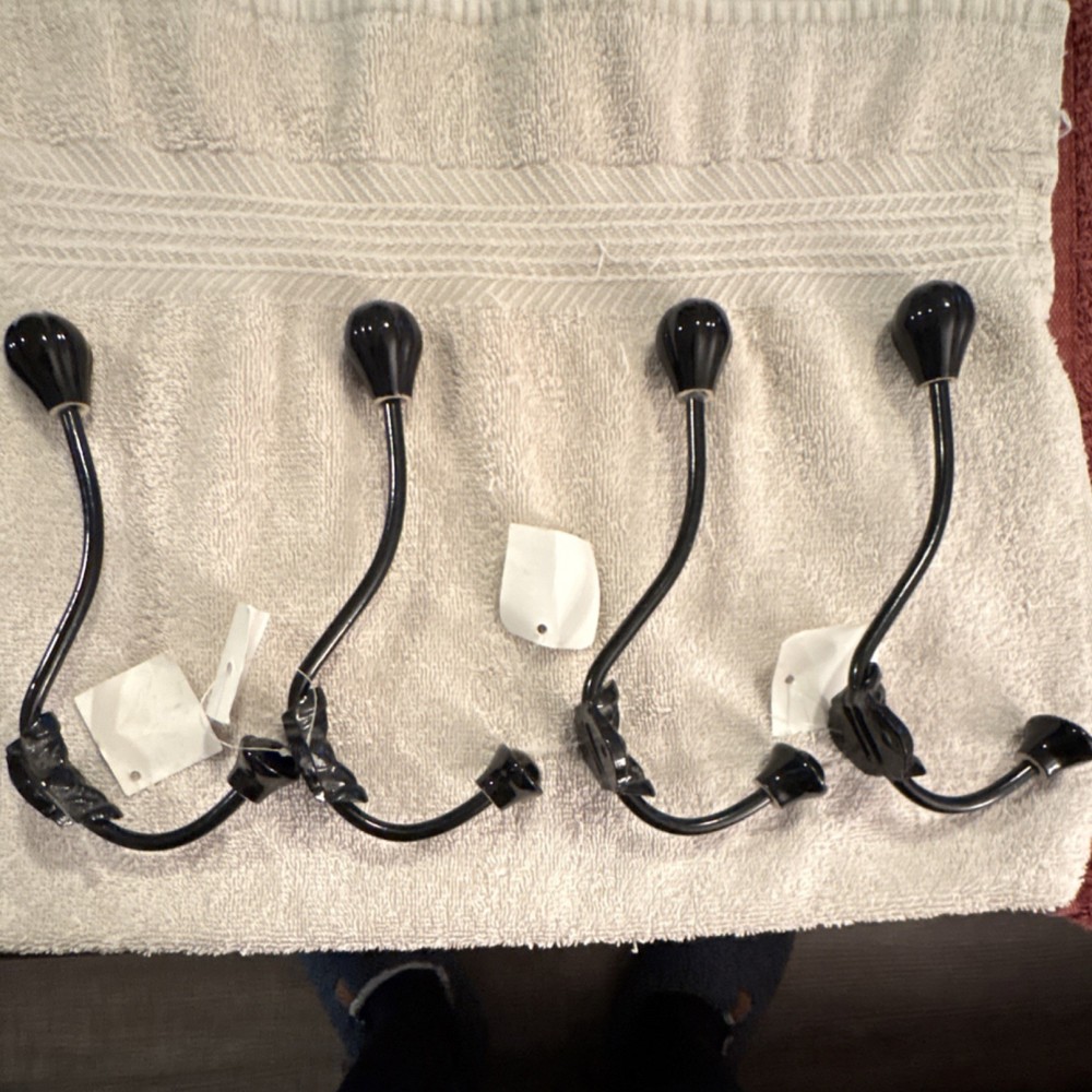 Set of 4 Black Wall Mounted Coat Hooks Glossy Finish Traditional Style