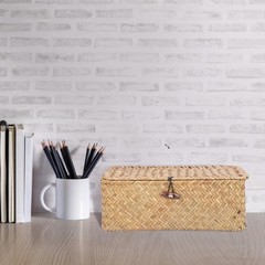 9.1 Inch Rectangular Shape Seagrass Storage Basket with Lid Hand Woven Small …