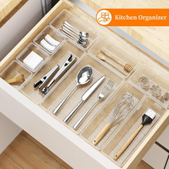 32 PCS Clear Plastic Drawer Organizer Set, 4-Size Vanity Organizer Trays and Sto