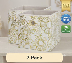 2 Pack Collapsible Fabric Cube Storage Bins – Gold Metallic Organizer