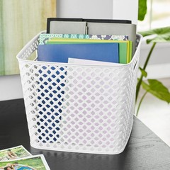 White Decorative Plastic Storage Basket Cube, 13 x 11 Inches, Multipurpose