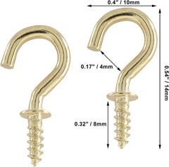 100Pieces 1/2Inch Mini Cup Hooks Ceiling Hooks, Brass Screw-In Hooks for Hanging