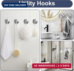 Silver 4 Packs Shower Suction Cup Hooks – Heavy Duty No-Drill Removable Reusable