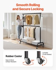 Uimoso Rolling Clothes Garment Rack with Wheels Adjustable Crossbar Side Hooks