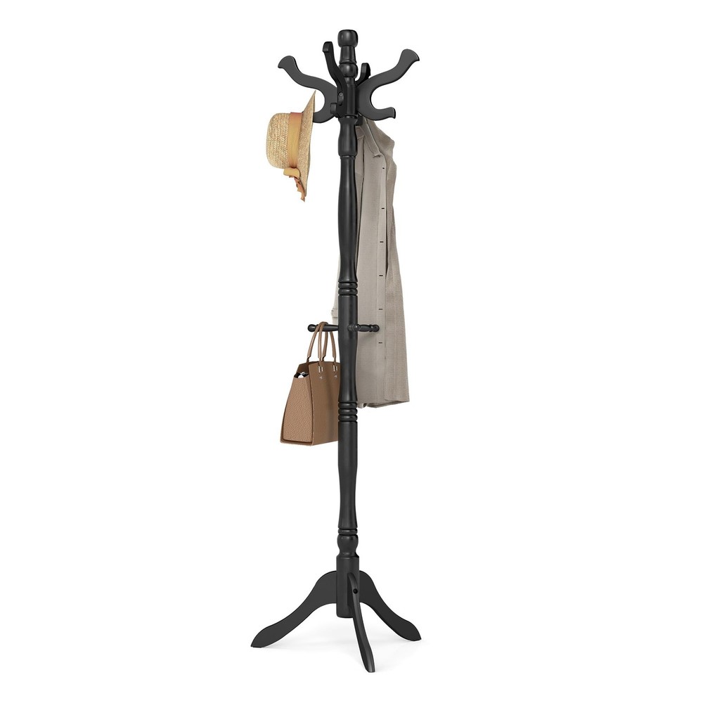 Wooden Coat Rack with 11 Hooks | Free Standing Hall Tree for Hats and Coats