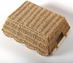 Hand Woven Scalloped Storage Baskets with Wooden Handle – Set of 2
