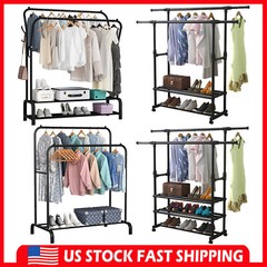 Heavy Duty Clothing Garment Rack Rolling Clothes Organizer Double Rails Hanging