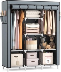 Portable Closet Wardrobe with Shelves and Cover for Clothes Storage Grey