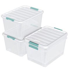 Idotry 85 Qt Clear Plastic Stackable Latching Storage Box w/ Lid & Wheels 4 Pack