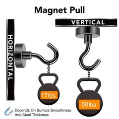 Magnetic Hooks, 50Lbs Strong Neodymium Black Magnet Hook for Hanging, Heavy D…