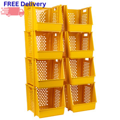 Stackable Storage Bins 8-Pack Open-Front Plastic Modular Home Organizer Closet