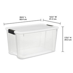70 Qt. Clear Plastic Stackable Storage Bin W/ White Latch Lid, 16-Pack