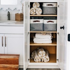 15x11in Canvas Storage Baskets 3 Pack | LARGE Fabric Bins for Shelves | Close…