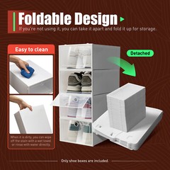20pc Large Plastic Shoe Storage Boxes Drawer Stackable Foldable Organiser Clear