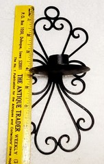 Set of 2 Black Metal Iron Fleur de Lis Wall Hooks & 1 Candle Holder Scroll Vtg