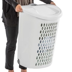 (2 pack) Sterilite Ultra Wheeled Hamper, Plastic Laundry Hamper with Wheels for