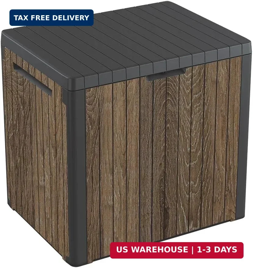 Keter Signature Everwood 30 Gallon Resin Outdoor Storage Box and Patio Furniture