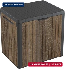 Keter Signature Everwood 30 Gallon Resin Outdoor Storage Box and Patio Furniture