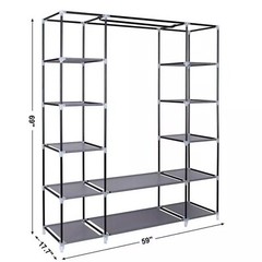 Portable Closet Wardrobe Clothes Rack Storage Organizer W/Shelves Fabric, Grey