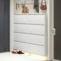 Metal Shoe Cabinet with 4 Flip Drawers, Wall Mount Shoe Organizer for Entryway