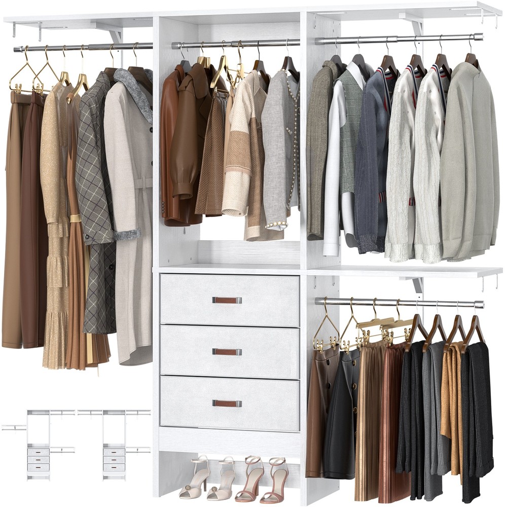 5FT Small Closet System with 3 Fabric Drawers 60 Inches Walk In Closet Organizer