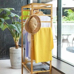Strong Bamboo Clothes Rail Scarf Cart Hanging Garment Coat Rack Stand On Wheels