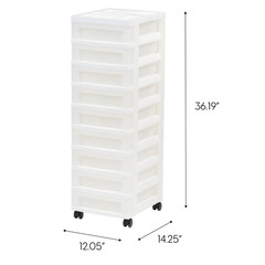 9-Drawer Narrow Plastic Storage Drawer Cart with Organizer Top, White
