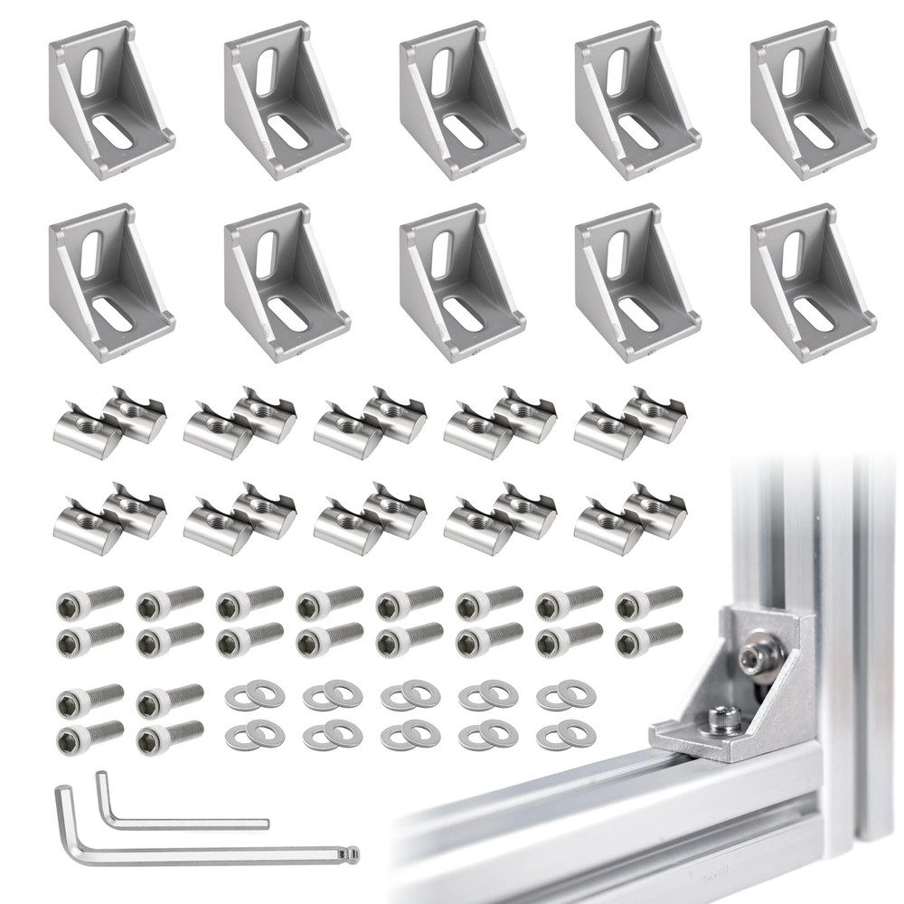 10 PCS Silver 3030 Aluminum Extrusion Corner Bracket Kit T Slot Rail Hardware