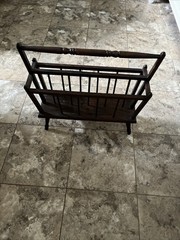 Vintage Wooden Magazine Rack Teak Walnut 60’s 19 5/8” W, 6 1/2”D, 17 7/8”H
