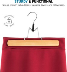 High-Grade Wooden Pants Hangers with Clips Non Slip Slack Skirt Hangers, 10 Pack