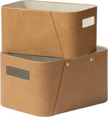 Storage Baskets Organizing 2 Pack Storage Cube Boxes Luxury Brown Vegan Leather