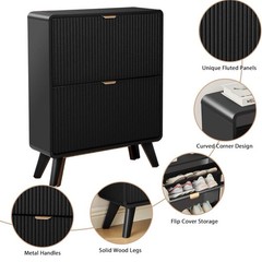 Contemporary Black Shoe Organizer Cabinet, Flip Cover, 6-10 Pairs, 27.56″ x 9.3…