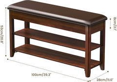 Shoe Bench with Storage, Solid Rubberwood Shoe Rack Bench for Entryway | Adjusta
