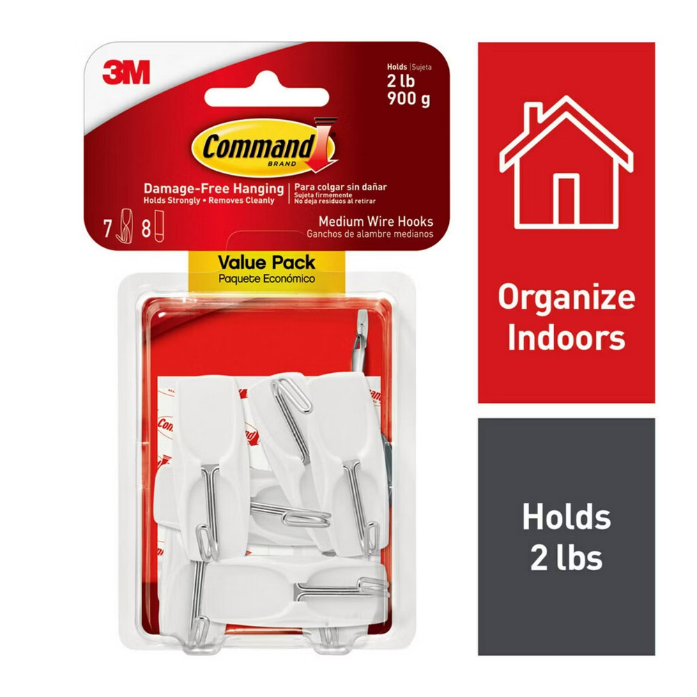 Command Medium Wire Hooks Damage-Free Adhesive Strips Christmas Holiday Decor