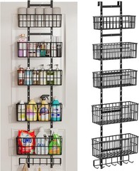 Adjustable Over The Door Organizer Metal Hanging Shelf with Baskets and Hooks