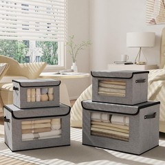3 PCS Gray Fabric Storage Baskets Boxes With Lids Handles 13×9.1×7.9 Inch