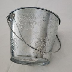 Lot 3 Silver Metal Bucket Pail Handle Tin 4.5 x 5.5″ Embossed Flowers Galvanized