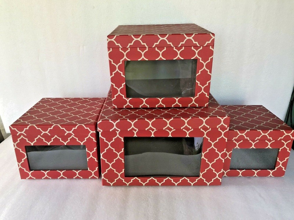 Container Store 4 box Set China Dishes STORAGE Windows & Hinged Lids – Nesting