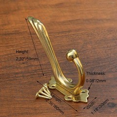Antique Solid Brass Clothes Hooks Entryway Coat Jacket Hanger Gold 2 PCS