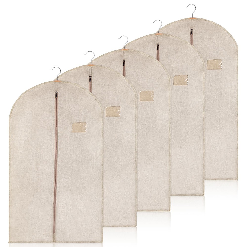 5 Packs Cotton Garment Bag for Hanging Clothes, 40″ Breathable Hanging Suit C…