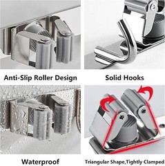 Metal Broom Mop Holder Wall Mount Slidable Stainless Steel Wall Organizer Garage