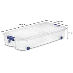 2 Pack Sterilite Underbed Storage Bin 66Qt Wheeled Clear Latching Lid Tote